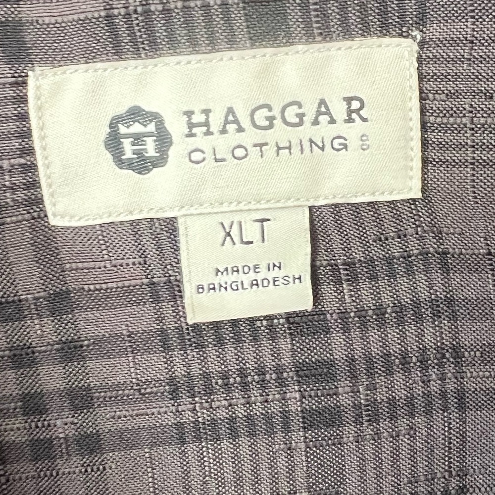 HAGGAR Men's Gray Plaid Collared Button Down Shirt Size XLT Business Casual Work - Picture 2 of 4